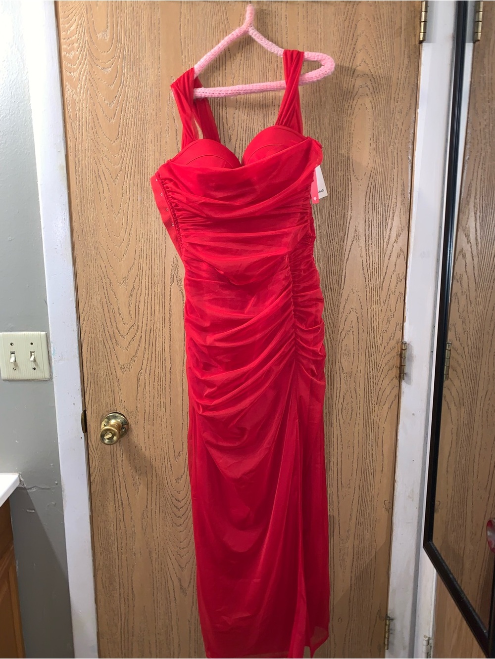Red Ruched Maxi Dress with Sweetheart Neckline